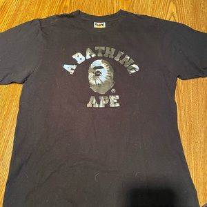bape blue tie dyed college tee